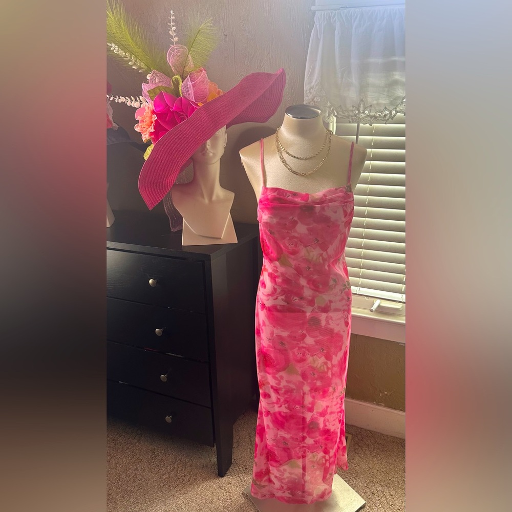 Floral spaghetti strap gown